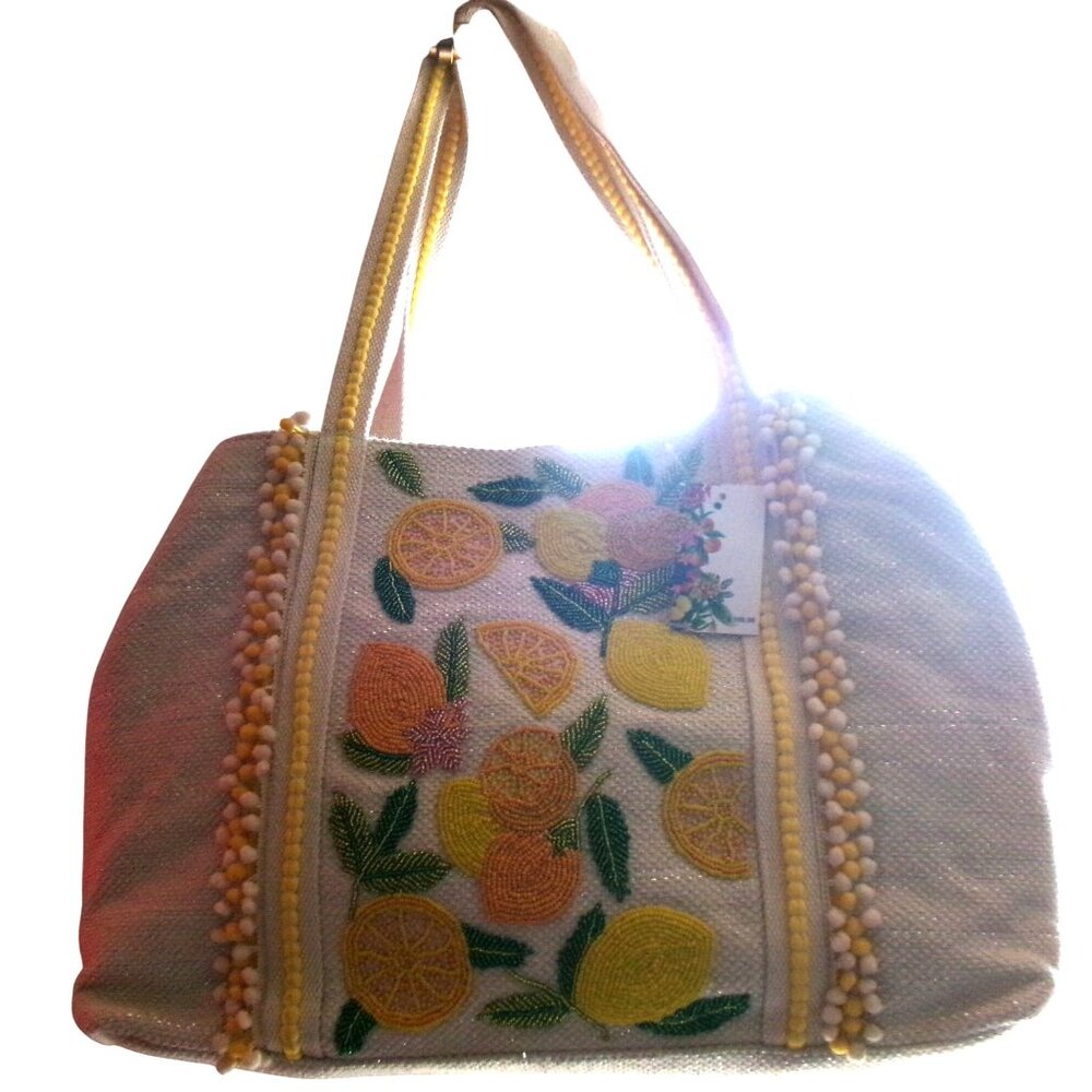 Nwt White Lemon Print Tote Bag With Structured De… - image 2